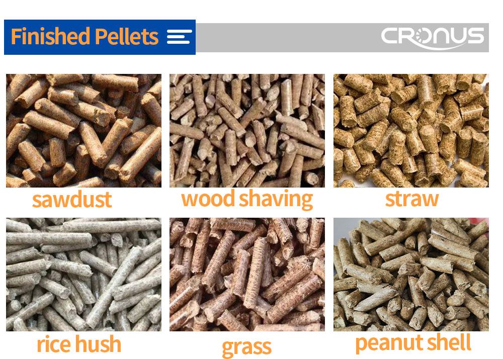 Finished biomass pellets from sawdust, wood shaving, straw, rice husk, grass and peanut shell