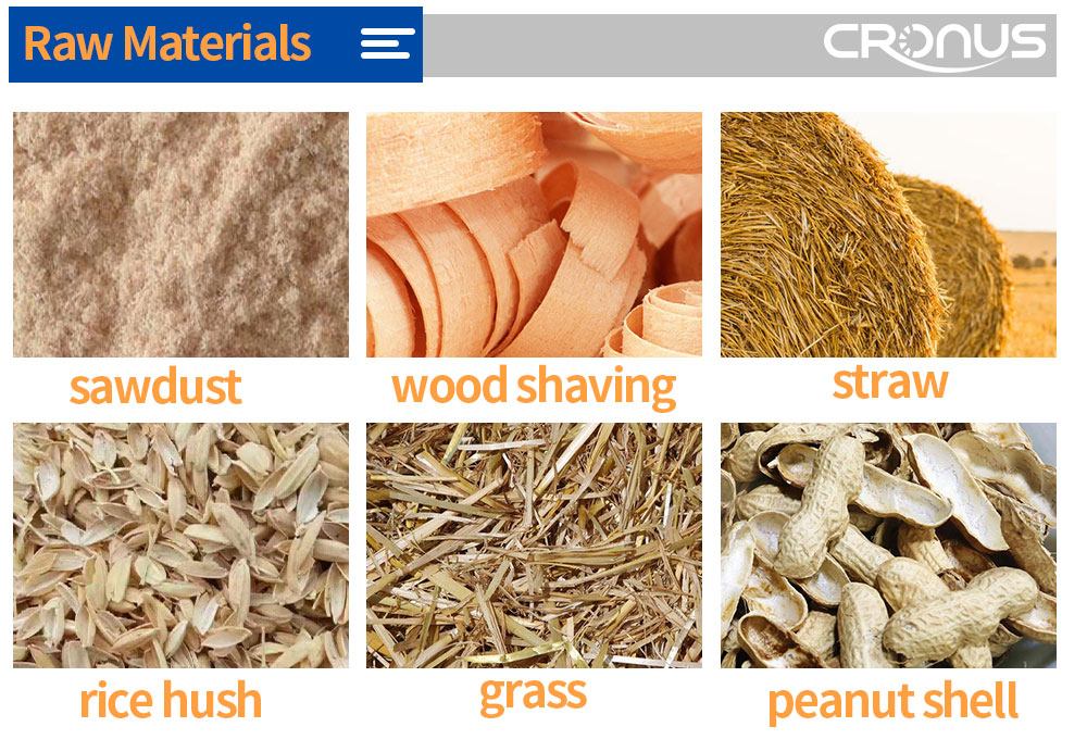 Biomass raw materials including sawdust, wood shaving, straw, rice husk, grass and peanut shell